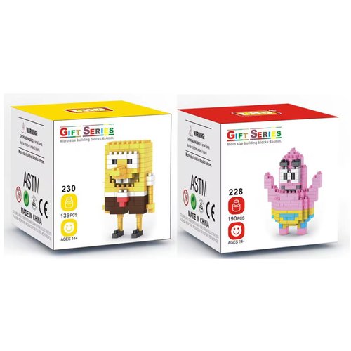 Yummy Baby Products Micro Mini Building Blocks Anime Character Collectable Set, Ages +14, Toys Gifts for Kids and Adults (2 Pack) (Snail/Plankton) (Set 4)