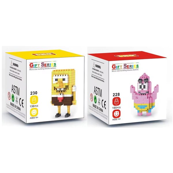 Yummy Baby Products Micro Mini Building Blocks Anime Character Collectable Set, Ages +14, Toys Gifts for Kids and Adults (2 Pack) (Snail/Plankton) (Set 4)