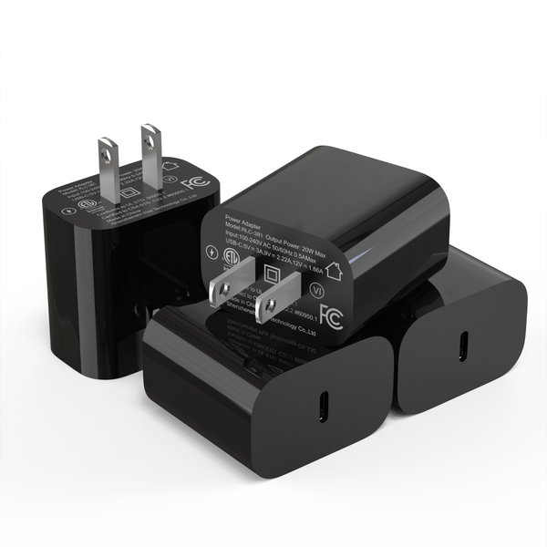 USB C Wall Charger Block 20W, 4-Pack PD Power Delivery Fast Type C Charging Block Plug Compatible with iPhone 11/12/13/14/15/Pro Max, XS/XR/X, Black