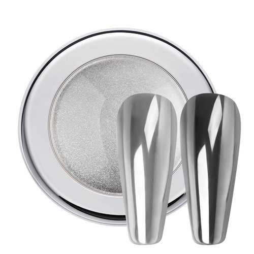 PrettyDiva Chrome Nail Powder - Silver Mirror Effect Nail Powders, Highlight Metallic Chrome Powder for Nail Art