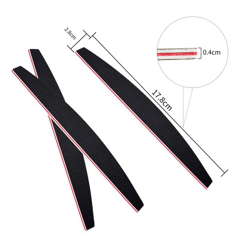LNAUJS 3 Pack 100/180 Grit Nail Files, Reusable Black Half Crescent Shape Nail Buffer Tools