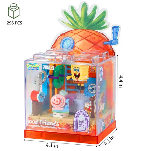 ROLOSO Sponge Squarepants Toy Building Brick Blocks Toys Sets 296 pcs Box kit Action Figures Pineapple House Patrick Stone Star Home for Creative Boys and Girls Fans Great Gift STEM