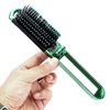 Mini Folding Compact Hair Brush with Mirror for Women and Girls, Massage and Pocket Comb for Travel, Gym, Purse, Swimming (Blue & Green)