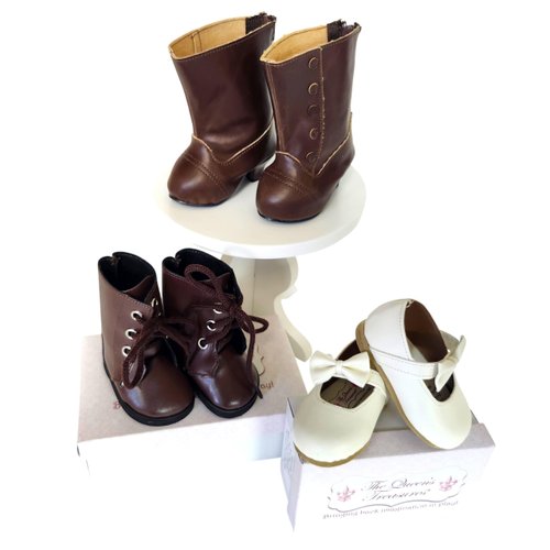 THE QUEEN'S TREASURES 18 in Doll Shoes and Boots Clothes Accessory, Includes 1 Pair of White Dress Shoes, 2 Pair Boots, Intended for 18 inch American Girl Dolls