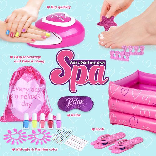Shemira Gift Set for Girls 7, 8, 9, 10-12 Years Old, Spa Day Toys, Kids Manicure Pedicure Kit and Nail Art Kit, Birthday Gifts for Girls Age 7-12, Girls Party Supplies