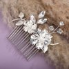 Chargances Silver Flower Crystal Hair Comb Wedding Leaf Pearl Hair Side Comb Fashion Rhinestone Handmade Headpiece Bridal Hair Accessories for Wedding Prom Flower Girl