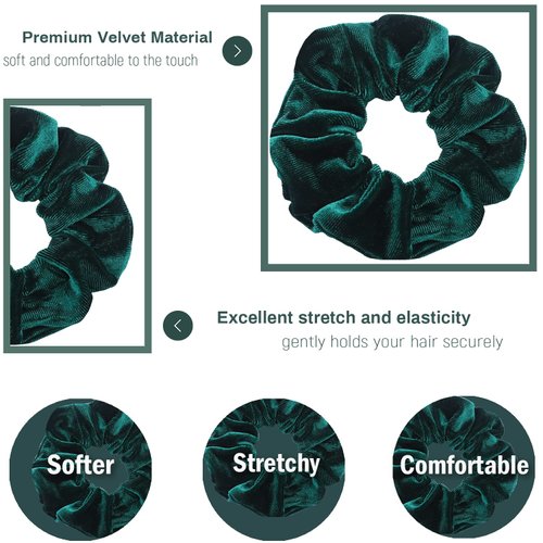 IVARYSS Dark Green Scrunchies, Premium Velvet Soft Hair Scrunchy Bulk, Solid Colors Thick Elastic Bands, Hair Accessories for Women and Girls, 12 Pack