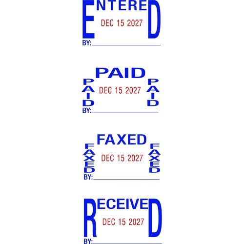 Trodat Printy 4750 Self Inking Date Stamp with Phrases Received, Paid, Entered, FAXED – Blue and Red Ink, 1" x 1-5/8"