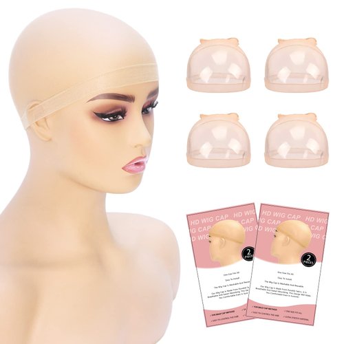 XIMUYUAN Wig Caps for Women HD Wig Cap for Lace Front Wig Thin and Breathable Stocking Caps for Wigs Transparent HD Stretchy Wig Caps Bald Cap for Wigs (HD Wig Cap 2Pack/4PCS)
