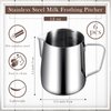 Dandat 4 Pcs Milk Frothing Pitcher Espresso Steaming Pitchers 12 Oz Stainless Steel Milk Frother Cup Milk Frother Steamer Cup Frother Jug for Espresso, Latte Art, Chai Cappuccino Hot Chocolate