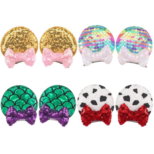 CellElection 8PCS Sequin Mouse Ears Hair Clips Glitter Hair Bows Cute Mice Ears Hair Clips Barret...