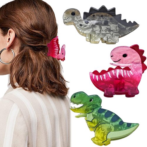 3 PACK Dinosaur Hair Clip, Acrylic Hair Clip, Acetate hair clips, Y2k Accessories Cute Small Hair Clips for Thick Hair for Women Girls(Style 1)