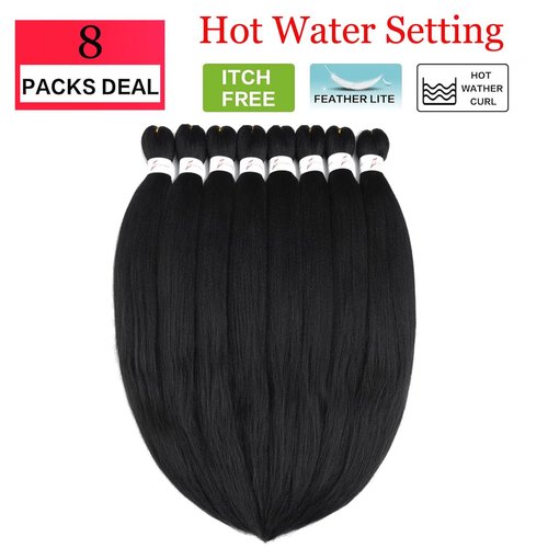Pre Stretched Braiding Hair 26 Inch 8 Packs Long Braiding Hair Pre Stretched Hair For Braiding Synthetic Braiding Hair Extensions For Twist Hot Water Setting(26",Black)