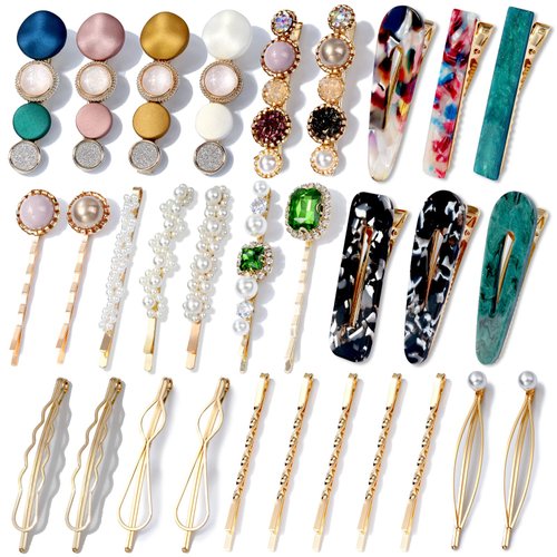 30 Pcs Acrylic Resin Barrettes, Cridoz Barrettes and Pearl Hair Clips for Women, Banges Hair Acce...