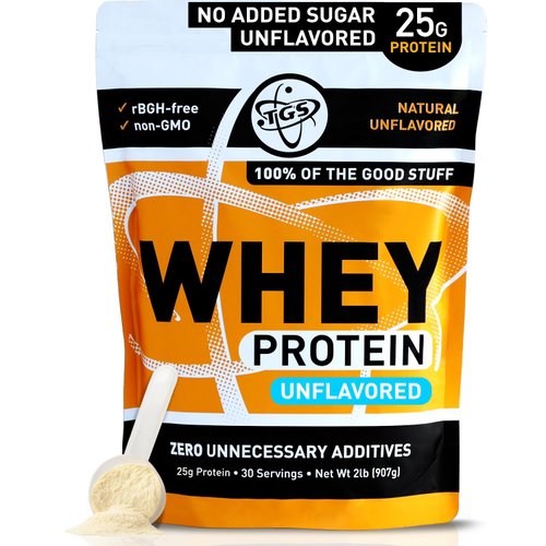 TGS Nutrition Whey Protein Powder Unflavored, Unsweetened, Keto Friendly - 2lb - All Natural, Low Carb, Low Calorie, No Soy, Made in USA