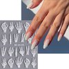 5D Halloween Skeleton Nail Decals 2pcs Retro Relief Skeleton Hand Nail Stickers Self-Adhesive White Skeleton Hand Bone Designs Stickers for Nails Halloween Back Glue Nail Accessories for Women