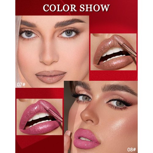 Glitter Liquid Lipstick Lip Gloss-2Pcs Pink Nude Shimmer Matte Lipstick for Women, Long Lasting Waterproof Non-Stick Cup Lipstick, High Pigment Sparkly Glossy Tint Lip Gloss Lip Glaze for Party-07+08