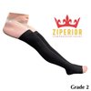 Ziperior Thigh High 20-30 mmHg Compression Wide Calf Inside Leg Zipper Open Toe (Black, 2X-Large)