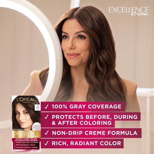 L'Oreal Paris Excellence Creme Permanent Triple Care Hair Color, 6 Light Brown Hair Dye Kit, Gray Coverage For Up to 8 Weeks, All Hair Types, Pack of 1