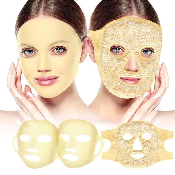 my novel things Face Ice Pack and 2 Packs Silicone Face Mask Cover, Full Facial Frozen Masks Hot Cold Face Compress Reusable Skin Care Set for Women for Puffiness Swelling Relief Beauty Spa Essentials