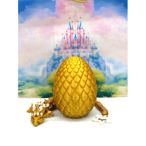 3D Printed Dragon with Dragon Egg, 12" Gold and White Cherry Blossom Articulated Dragon, Fidget ADHD Autism Sensory Toy Executive Desk Toy D032-GE