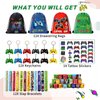 61 Pcs Video Game Party Favors, Gamer Party Favors Bags Includes 12 Pcs16 x 13 Inch Video Game Party Drawstring Bags Slap Bracelets Keychains Tattoo Stickers for Kids Gaming Party Favors