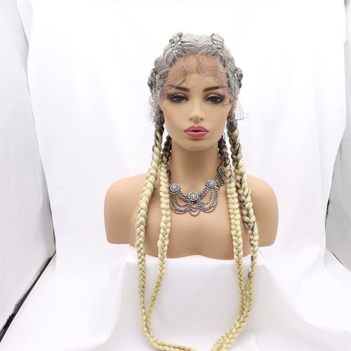 Xiweiya Ombre Blonde Lace Front Wigs Long 36 Inch French Braid Hair Black Women,100% Hand Crochet Box Braids Wig Cap with 4X Twist Braids with Baby Hair Afro Braids Wig
