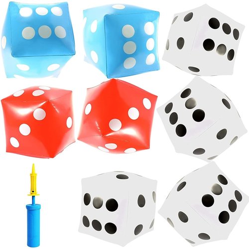 Blue Panda 9 Pieces Giant Inflatable Dice with Pump - Jumbo Inflatable Dice Set for Pool Floating Toys - Big Blow Up Dice for Summer Pool and Birthday Decoration (3 Colors, 12 Inches)
