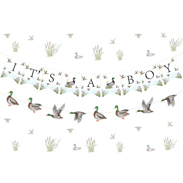 Mallard Duck Baby Shower Banner Decorations, It’s A Boy Duck Theme Rustic Garland Bunting Set Pregnancy Celebration Gender Reveal Party Supplies for Boy