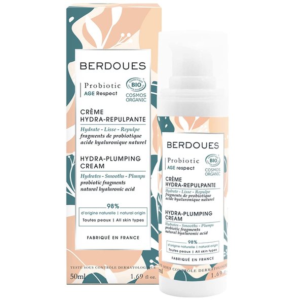 Berdoues Probiotic Age Respect Hydra Plumping Cream | Anti Aging Face Moisturizer with Hyaluronic Acid. Leaves the Skin Firmer. Fine Lines & Wrinkles Appear Less Visible | Made in France - 1.69 fl.oz