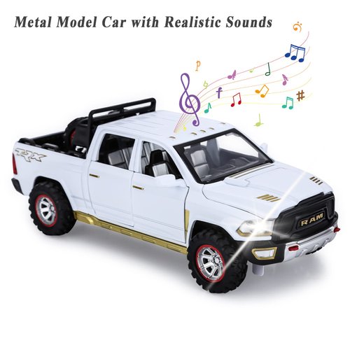 SASBSC RAM 1500 Toy Trucks for Boys Age 3-5 Pickup Truck Toys for 3 4 5 6 7 8 Year Old Boys Diecast Trucks with Light and Sound Metal Toy Trucks Pull Back Toy Cars for 3+ Years Kids Gifts