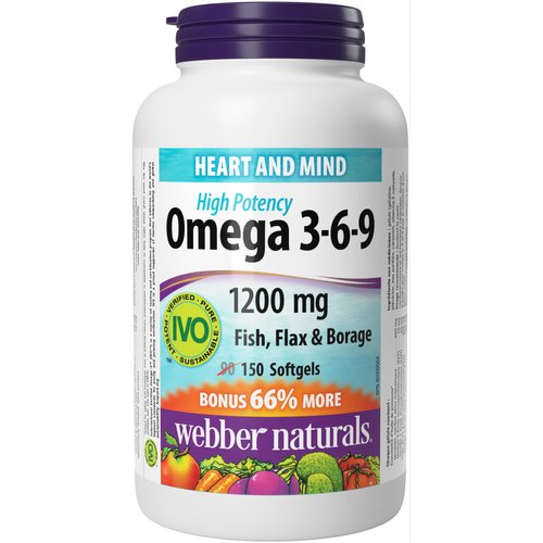 Webber Naturals Omega 3-6-9 Flaxseed, Fish &amp; Borage Oils 1200 mg, 150 softgels