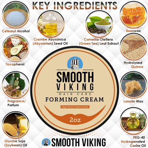 Smooth Vikings Forming Cream for Men - Matte Finish, High Hold Styling Cream | Hair Cream for Men | Men's Grooming & Styling Products for Short, Curly and Long Hair Types (2oz)