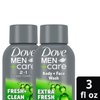 Dove Men+Care Travel Essentials Bundle – Extra Fresh Body & Face Wash & Fresh + Clean 2-in-1 Shampoo, 3 Oz Ea