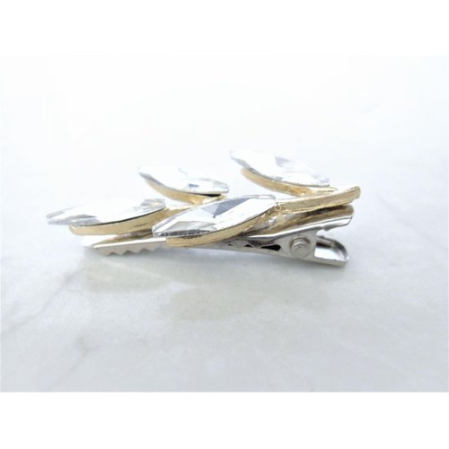 Generic Small gold silver tone crystal leaves alligator hair clip for fine thin hair (Clip quantity: 1 clip)
