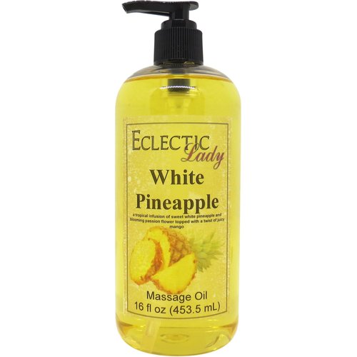 White Pineapple Massage Oil, 16 oz, With Sweet Almond Oil and Jojoba Oil, Preservative Free, Perfect for Aromatherapy and Relaxation