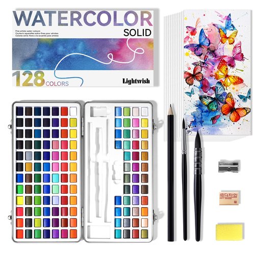 Watercolor Paint Set 128 Colors,Water Colors Paint Adult Set with Watercolor Paper, Brush, Pencils, Erasers, Portable Travel Watercolor set for Beginners