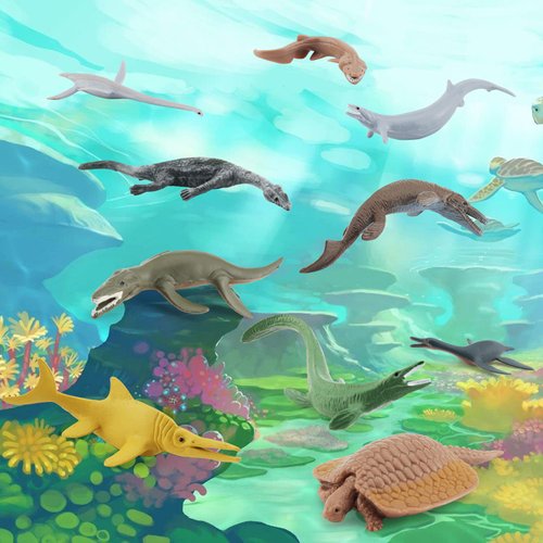 BRETOYIN Mini Prehistoric Sea Creatures Toys Ancient Sea Animal Toys 2-4 Inch Marine Animal Figures Cake Topper Educational School Project for Kids Toddlers