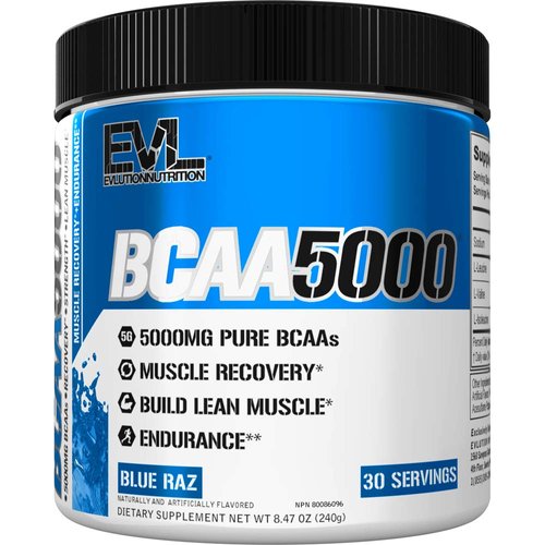 Evlution EVL BCAAs Amino Acids Powder - BCAA Powder Post Workout Recovery Drink and Stim Free Pre Workout Energy Drink Powder - 5g Branched Chain Amino Acids Supplement for Men - Blue Raz