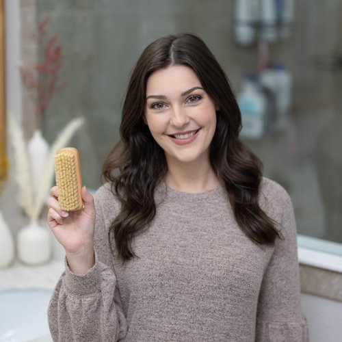 GranNaturals Palm Size Boar Bristle Smoothing Hair Brush - Soft White Bristle Slick Back Hairbrush for Slicking Hair to Create Sleek Style - Natural Wood Handle for Women + Men