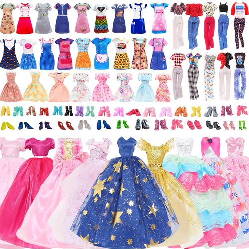 18 Pcs Doll Clothes Outfits Dolls Accessories for 11.5Inch Girl Doll Including 3 Princess Dresses 3 Fashion Daily Dresses 3 Floral Skirts 2 Tops 2Pants 5 Shoes Girls Suprise Gift for Children's Day