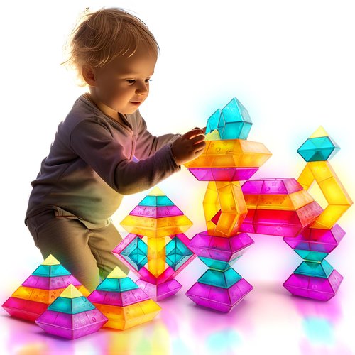 Building Block Sets for Toddlers 2 3 4 5 6 Year Old | 30 Pcs Pyramid Stacking Blocks Toys for Boys Girls | STEM Preschool Educational Light Table Toys Gifts for Toddlers Kids Age 2-4 3-5