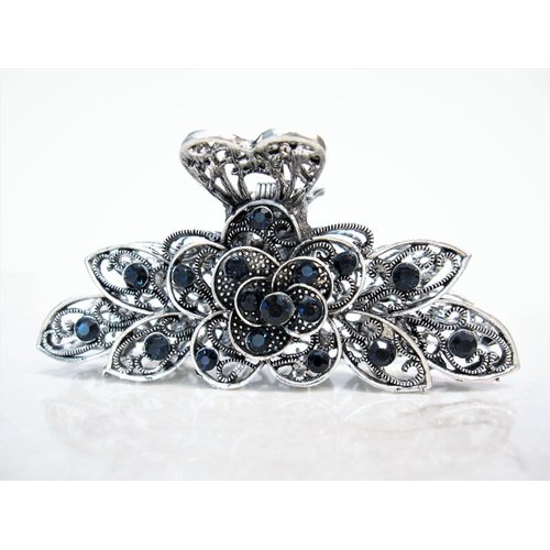Generic Silver metal flower blue crystal hair claw clip bridal clip medium/fine hair