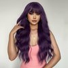 MAGQOO Dark Purple Wig Women Mardi Gras Wig Long Curly Wavy Deep Purple Wig with Bangs Synthetic Heat Resistant(Dark Purple)