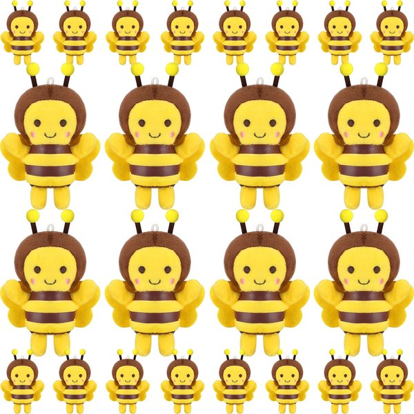 24 Pcs Stuffed 5 Inch Honey Bees Plush Soft Bee Decor, Bee Plush Bee Party Decorations Bee Stuffed Animal for Birthday Party Decorations Gift Supplies Keychain DIY
