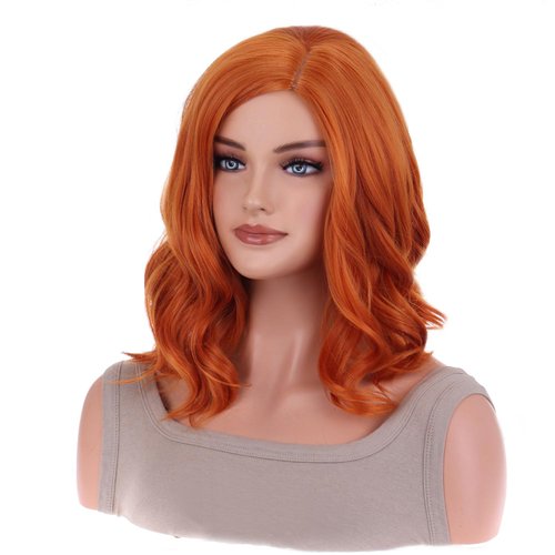 incohair Dark Orange Wig Side Part Short Curly Bob Wig Orange Synthetic for Cosplay Halloween Party or Daily Use
