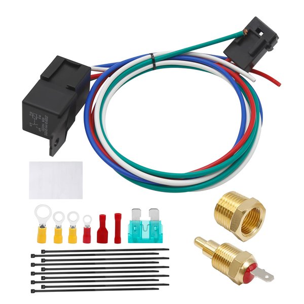 40 AMP Electric Radiator Fan Relay Kit 185 On 165 Off Electric Fan Wiring Kit with Temperature Sensor Switch Electric Cooling Fan Thermostat Kit Thermostat Radiator Fan Thermostat Switch for Fan