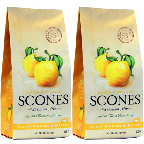English Scone Mix, Lemon Poppyseed by Sticky Fingers Bakeries – Easy to Make English Scones Fresh Baked, Makes 12 Scones (2 pk)