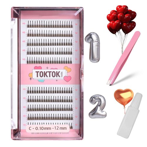 [SET] CORINGCO BK False Eyelashes Extension Kit +Glue+Tweezer Beginner Self Adhesive Individual Partial Korean idol Makeup) (BK 12mm)