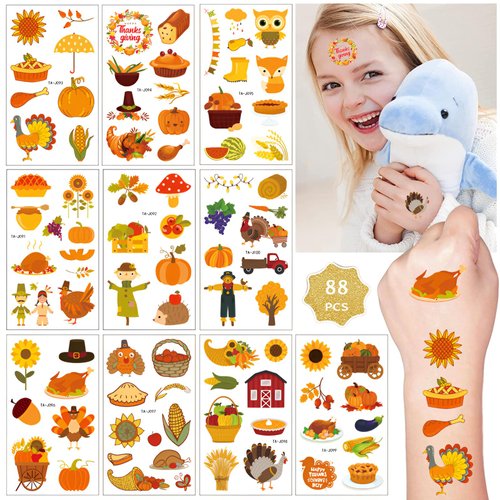 Y&C TENCOB Thanksgiving Day Waterproof Temporary Tattoos for Kids Boys Girls,Thanksgiving Party Favor for Kids Goody Bag(Thanksgiving)